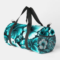 Tropical Hawaiian Flowers Hibiscus Teal Blue Green