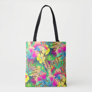 Tropical Hawaiian flowers leaves colorful floral Tote Bag