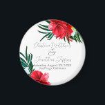 Tropical Hawaiian Flowers on Elegant White Wedding Magnet<br><div class="desc">This custom keepsake magnet features a tropical beach or island wedding theme. The background is a simple and elegant white with colourful,  tropical Hawaiian flowers. Floral bouquets with palm leaves,  hibiscus,  and frangipani flowers accent the borders.</div>