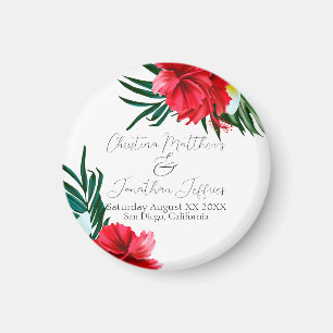 Tropical Hawaiian Flowers on Elegant White Wedding Magnet