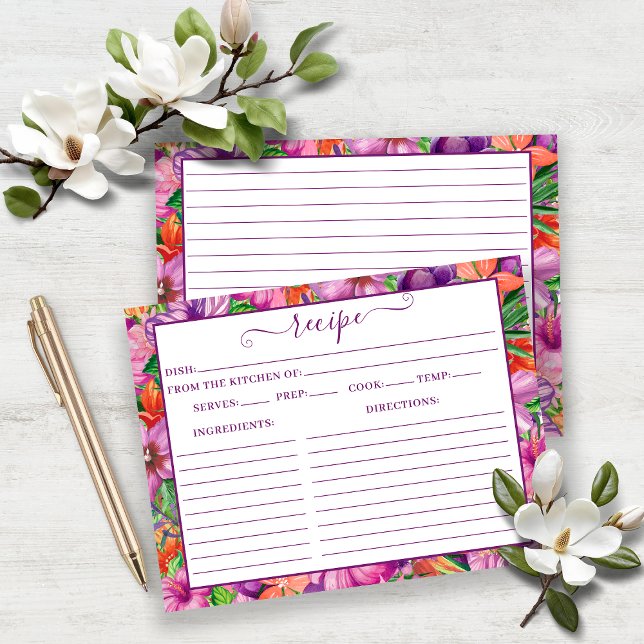 Tropical Hawaiian Flowers Pattern Recipe Card (Tropical Hawaiian Flowers Pattern Recipe Card)