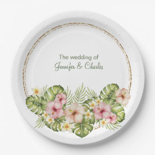 Tropical Hawaiian Flowers Wedding Paper Plate