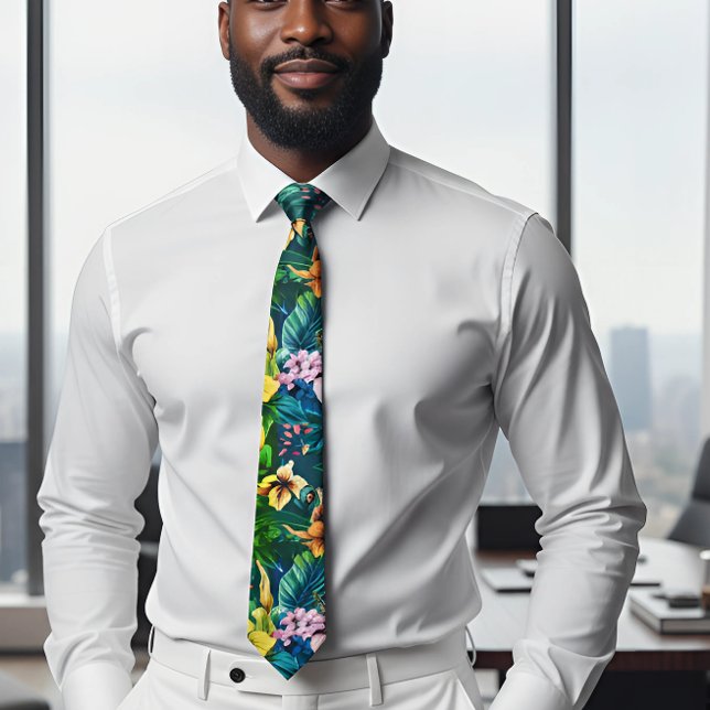 Tropical Hawaiian frangipani Colourful pattern  Tie (Creator Uploaded)