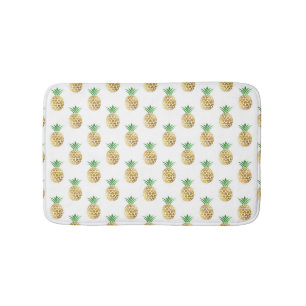 Tropical Hawaiian Gold Foil Pineapple Pattern Bath Mat
