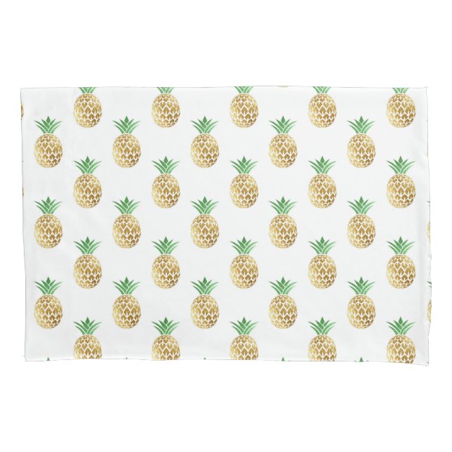 Tropical Hawaiian Gold Foil Pineapple Pattern Pillowcase (Front)