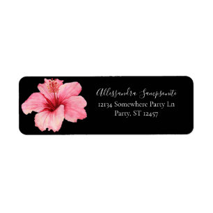 Tropical Hawaiian Hibiscus Black Return Address Label