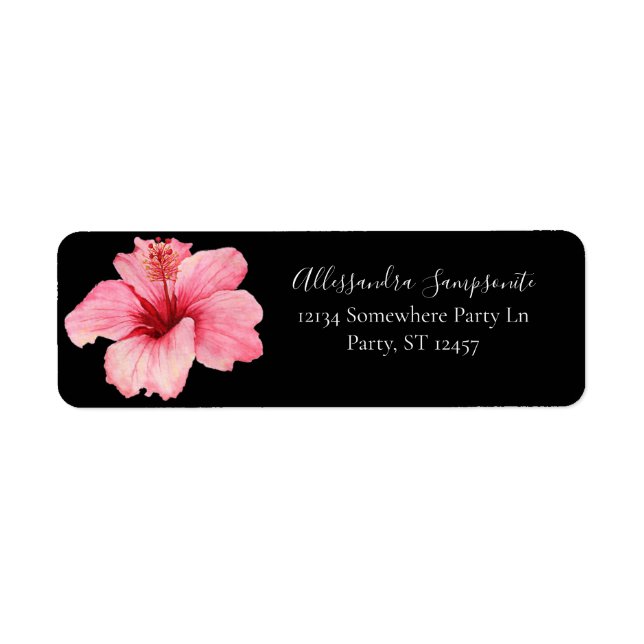 Tropical Hawaiian Hibiscus Black Return Address Return Address Label (Front)