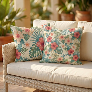 Tropical Hawaiian Hibiscus Floral Art Decor Cushion