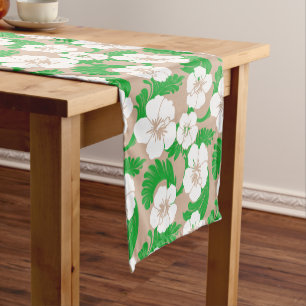 Tropical Hawaiian Hibiscus Floral Khaki Beige Short Table Runner