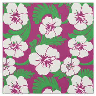 Tropical Hawaiian Hibiscus Floral Magenta Pink Fabric