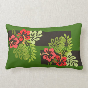 Tropical Hawaiian Hibiscus Flowers Colourful Strip Lumbar Cushion