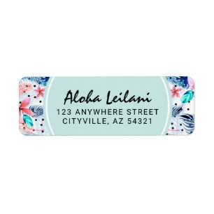 Tropical Hawaiian Hibiscus & Palm Return Address Return Address Label