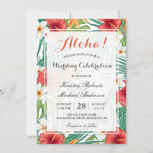 Tropical Hawaiian Hibiscus Wedding Celebration Invitation