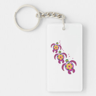 Tropical Hawaiian Honu Turtles Key Ring