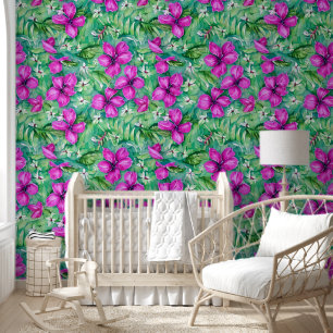 Tropical hawaiian island flowers coastal chic wallpaper