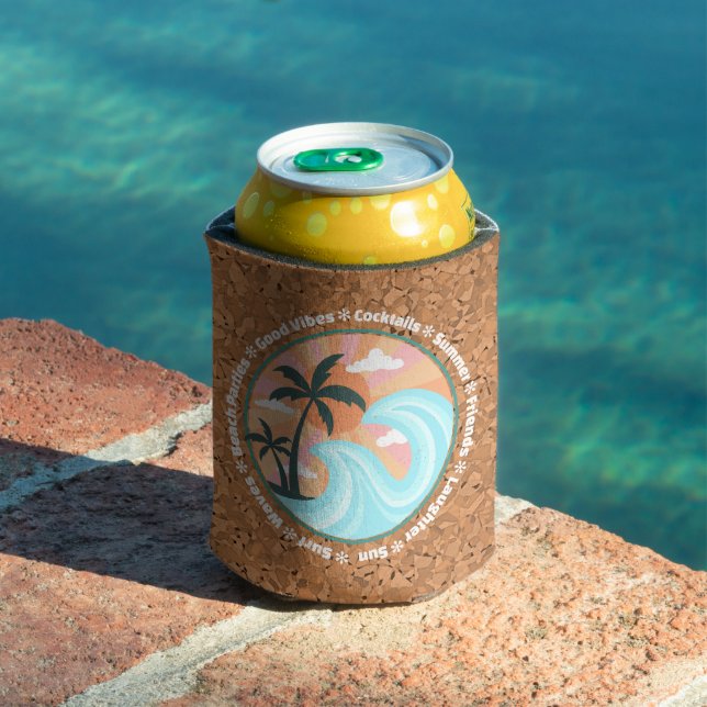 Tropical Hawaiian Island Palm Trees Good Vibes Can Cooler (In Situ Pool)