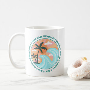 Tropical Hawaiian Island Palm Trees Good Vibes Coffee Mug
