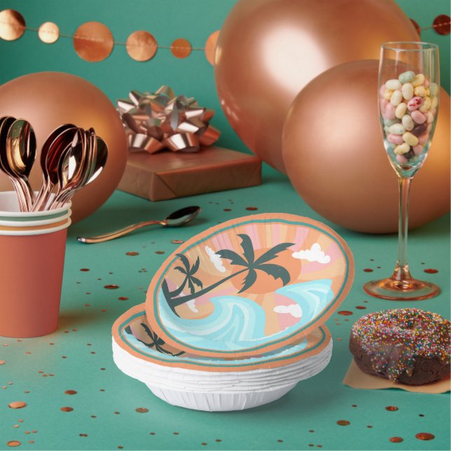 Tropical Hawaiian Island Palm Trees Good Vibes Paper Plate (Multi)