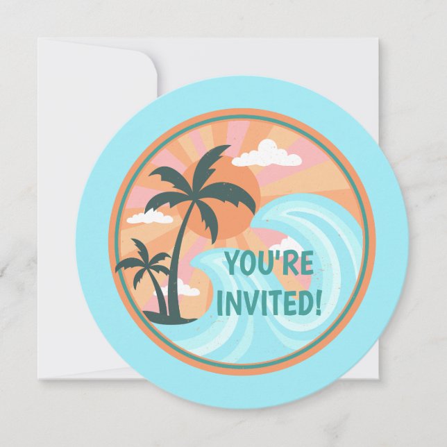 Tropical Hawaiian Island Palm Trees Invitation (Front)
