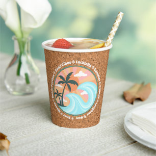Tropical Hawaiian Island Palm Trees On Faux Cork Paper Cups