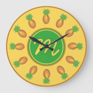 Tropical Hawaiian Island Pineapple Beach Initial Large Clock