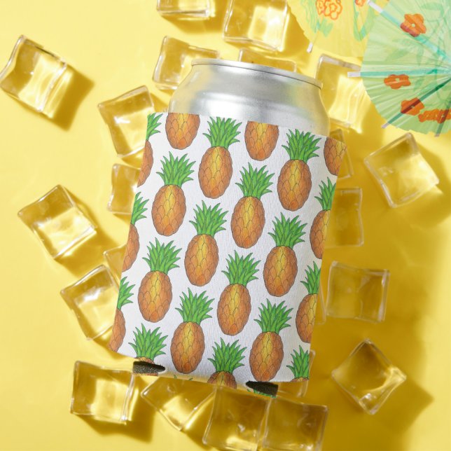 Tropical Hawaiian Island Pineapple Beach Print Can Cooler (In Situ Summer)
