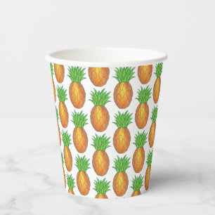 Tropical Hawaiian Island Pineapple Beach Print Paper Cups