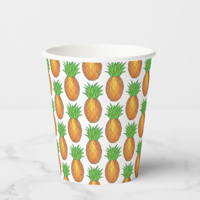 Tropical Hawaiian Island Pineapple Beach Print Paper Cups (Front)