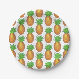 Tropical Hawaiian Island Pineapple Beach Print Paper Plate