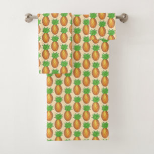 Tropical Hawaiian Island Pineapple Fruit Print Bath Towel Set