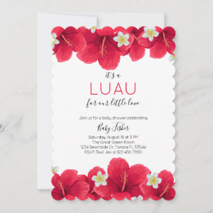 Tropical Hawaiian Luau Baby Shower Invitation, Red Invitation
