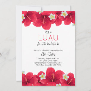 Tropical Hawaiian Luau Bridal Shower, Red Invitation