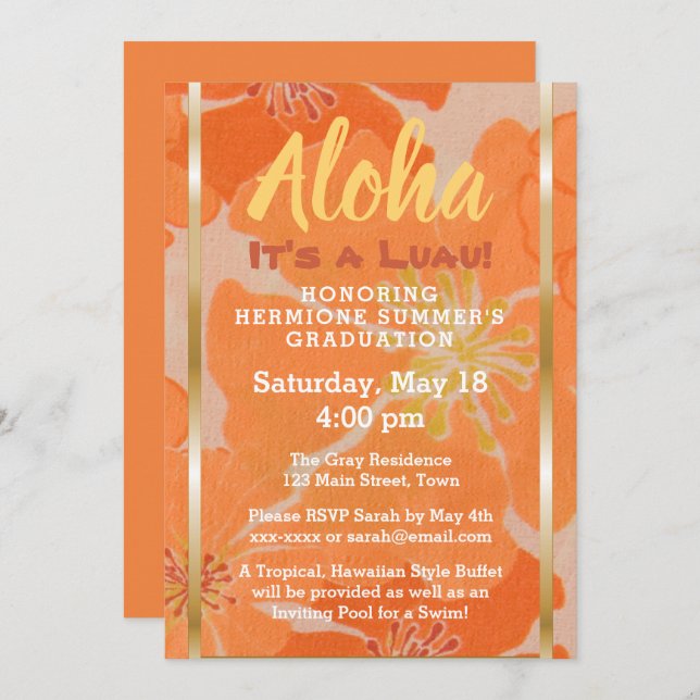 Tropical Hawaiian Luau Graduation Party Invite (Front/Back)