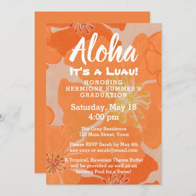 Tropical Hawaiian Luau Graduation Party Invite (Front/Back)