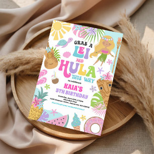 Tropical Hawaiian Luau Pool Birthday Invitation