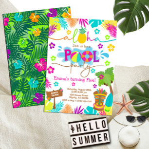 Tropical Hawaiian Luau Pool Party Kid's Birthday Invitation