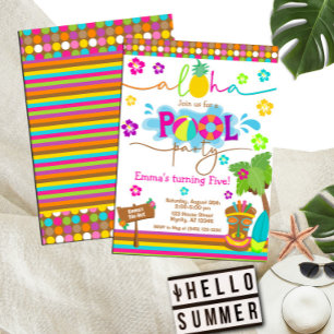 Tropical Hawaiian Luau Pool Party Kid's Birthday Invitation