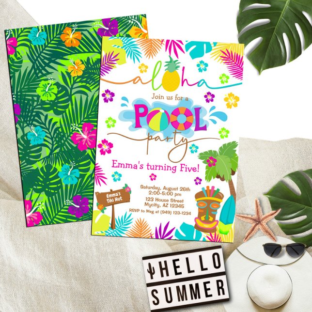 Tropical Hawaiian Luau Pool Party Kid's Birthday Invitation (Creator Uploaded)