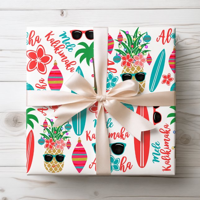 Tropical Hawaiian Mele Kalikimaka Christmas Wrapping Paper Sheet (Creator Uploaded)