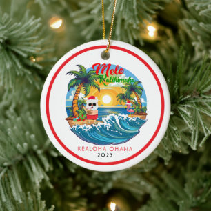 Tropical Hawaiian Mele Kalikimaka Round  Ceramic Ornament