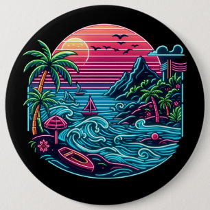 Tropical/Hawaiian neon beach 6 Cm Round Badge
