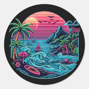 Tropical/Hawaiian neon beach Classic Round Sticker