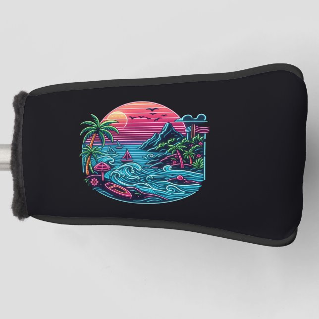 Tropical/Hawaiian neon beach Golf Head Cover (Front)