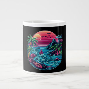 Tropical/Hawaiian neon beach Large Coffee Mug