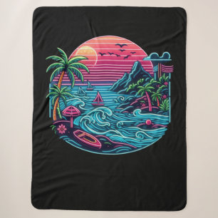 Tropical/Hawaiian neon beach Sherpa Blanket