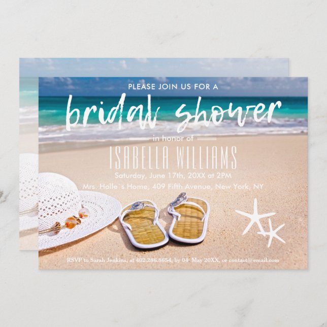 Tropical Hawaiian Ocean Beach Bridal Shower Invitation (Front/Back)