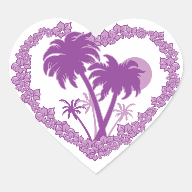 Tropical Hawaiian Palm Tree Heart Sticker (Front)