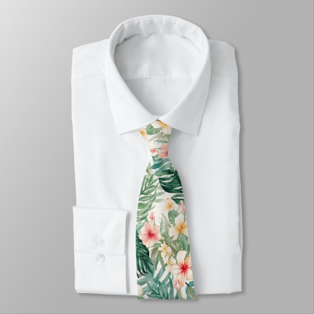 Tropical Hawaiian Palms Floral summer pattern Tie (Tied)