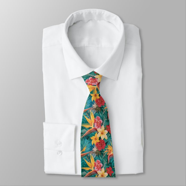 Tropical Hawaiian Palms Floral summer pattern Tie (Tied)
