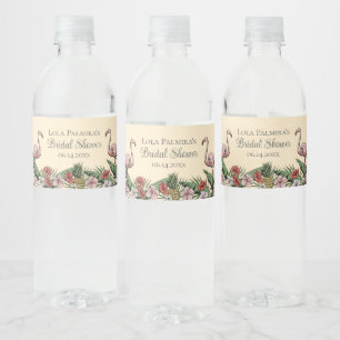 Tropical Hawaiian Pink Flamingos Bridal Shower Water Bottle Label